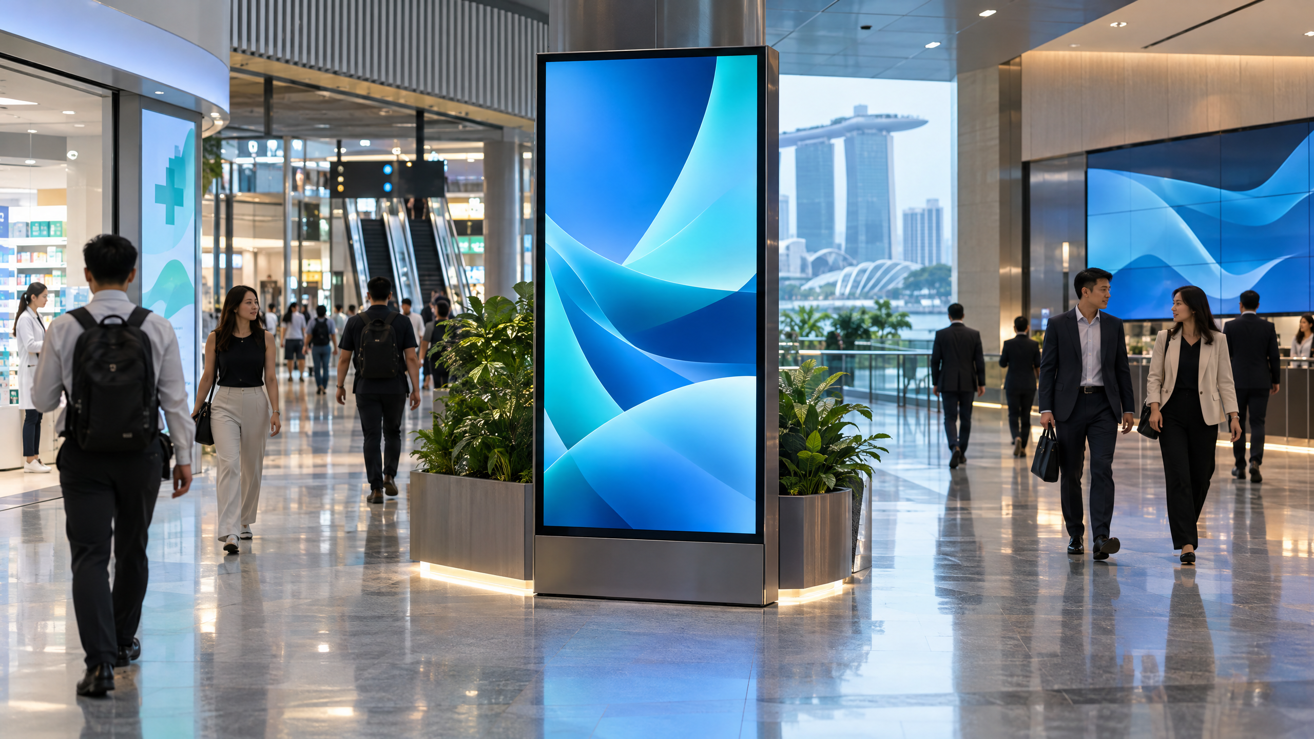 Digital screens used across various industries in Singapore including retail and transport
