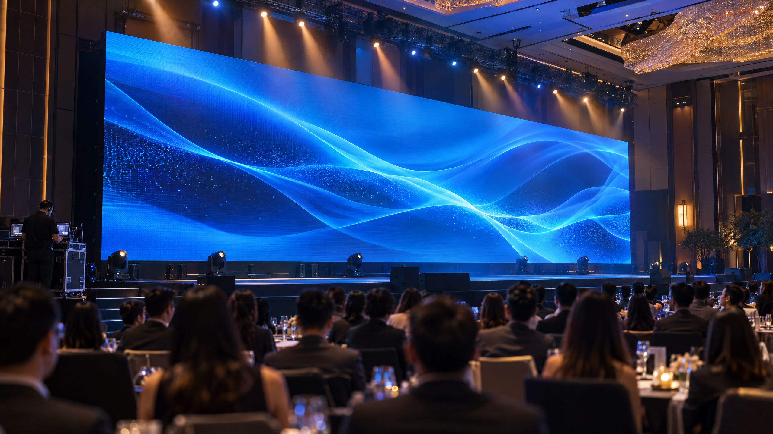 LED video wall rental setup at a Singapore conference event with stage lighting